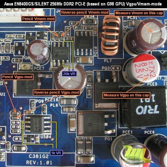Вольтмод видеокарт Asus EN8400GS/SILENT/HTP/256M/A (GeForce 8400GS 256Mb DDR2 PCI-E)