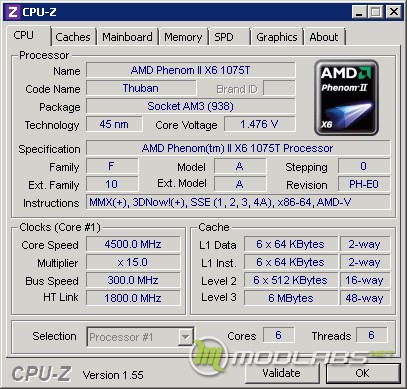 CPU-Z phenom II X6 1075T