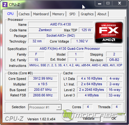 Скриншот CPU-Z с AMD FX-41004130