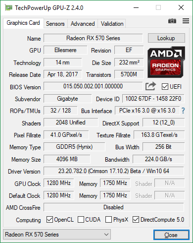GIGABYTE AORUS Radeon RX 570 4G