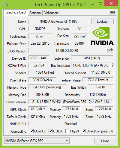 MSI GeForce GTX 960 GAMING 2G