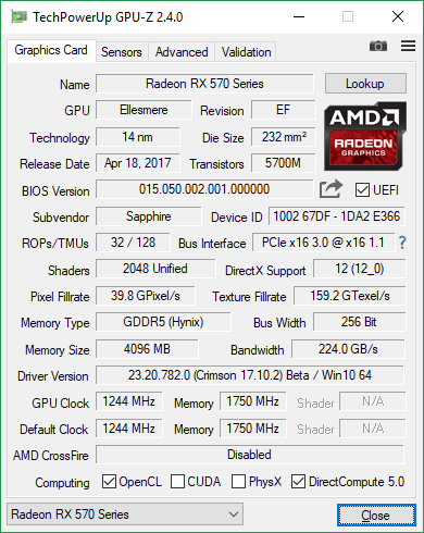 SAPPHIRE NITRO+ Radeon RX 570