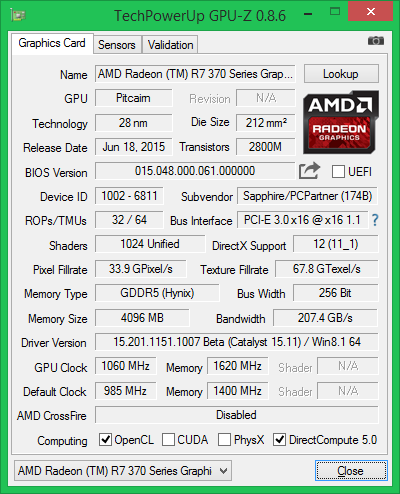 SAPPHIRE NITRO R7 370 4G D5