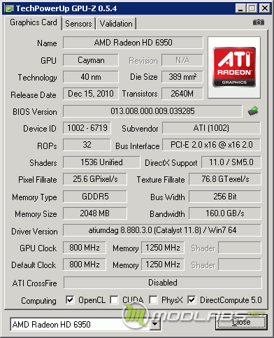 GPU-Z Radeon HD 6950@8001250 MHz 1536SP