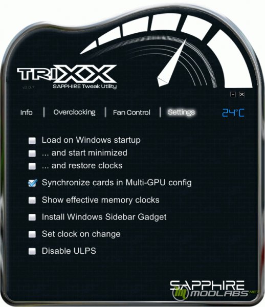 Sapphire TriXX - Settings