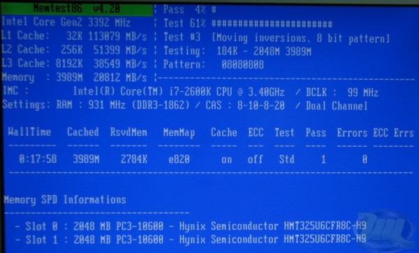 Тестирование стабильности памяти HMT325U6CFR8C-H9 в программе Memtest 86