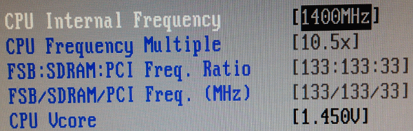 CPU settings FSB 133