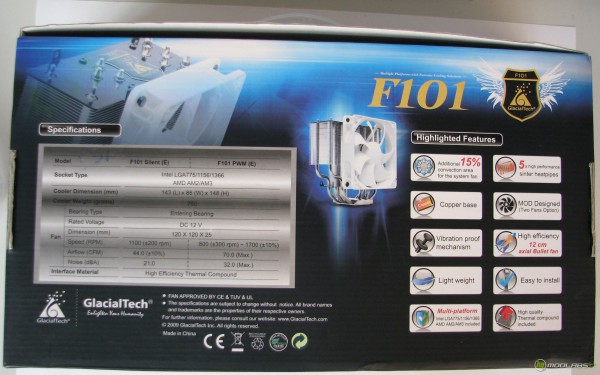 Обзор GlacialTech F101, коробка кулера GlacialTech F101 вид сзади