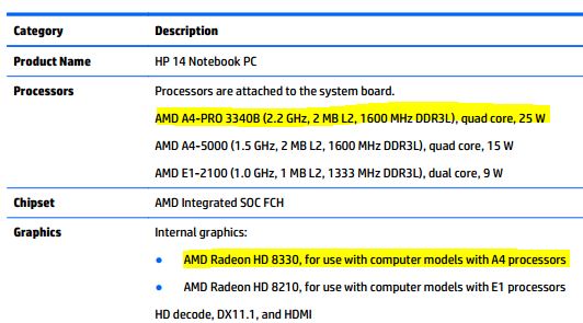 HP 14 A4 PRO 3340B AMD Kabini