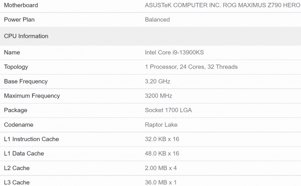 Intel Raptor Lake-S, Core i9-13900KS, Geekbench