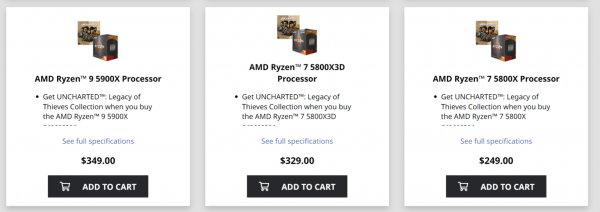 AMD, Ryzen 9 5950X, Ryzen 9 5900X, Ryzen 7 5800X3D, Ryzen 7 5800X, Ryzen 5 5600X, UNCHARTED: Legacy of Thieves Collection