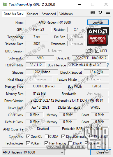 AMD Radeon RX 6600, Navi 23 GPU-Z