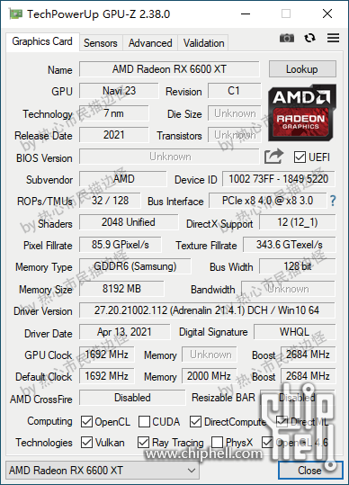 AMD Radeon RX 6600 XT, Navi 23 GPU-Z