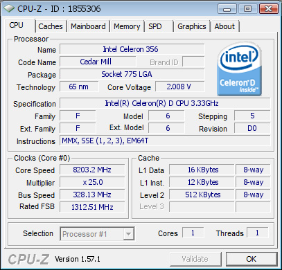 Celeron 356 (Cedar Mill) рекорд