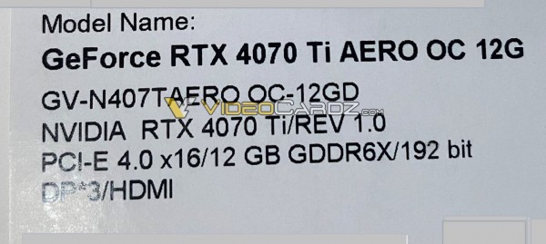Gigabyte GeForce RTX 4070 Ti AERO OC 12G