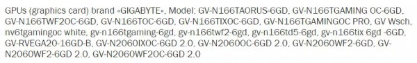 GeForce GTX 1660 Ti, Gigabyte