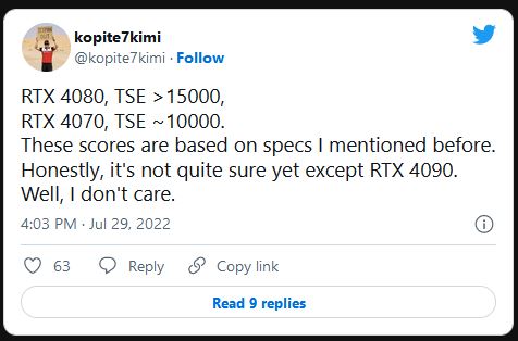 Kopite7kimi, GeForce, RTX 4080, RTX 4070, 3DMark TimeSpy Extreme
