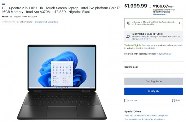 Intel Arc A370M, ASUS Zenbook Flip, HP Spectre