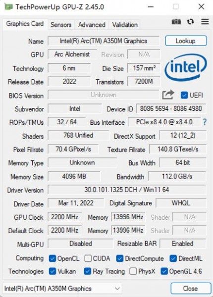 Intel Arc, Graphics Innovation Fellow, Arc Alchemist, A350M, A370M, A550M, A750M, A770M