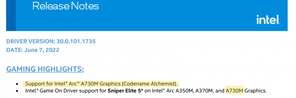 Intel Arc Alchemist A730M