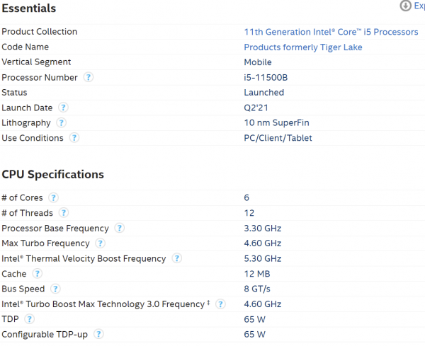 Core i9-11900KB, Core i7-11700B, Core i5-11500B, Core i3-11100B, Intel Tiger Lake