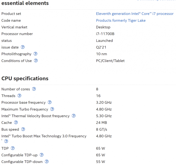 Core i9-11900KB, Core i7-11700B, Core i5-11500B, Core i3-11100B, Intel Tiger Lake