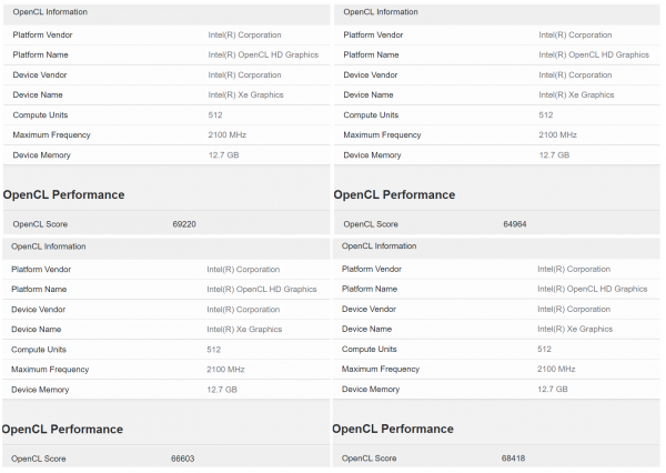 Intel Arc Alchemist, DG2-512EU, Intel Xe Graphics, Geekbench