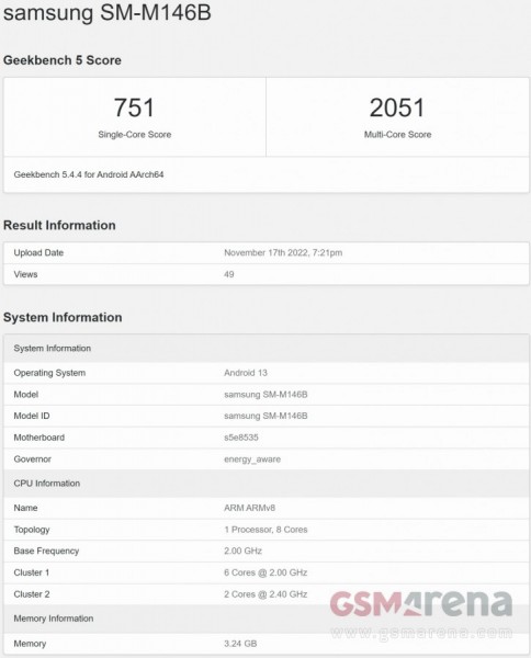 Samsung, Galaxy A14 5G, Galaxy M14 5G, SM-A146B, SM-M146B, Geekbench