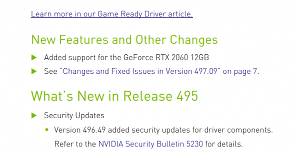 NVIDIA GeForce RTX 2060 12GB, GeForce Game Ready 497.09