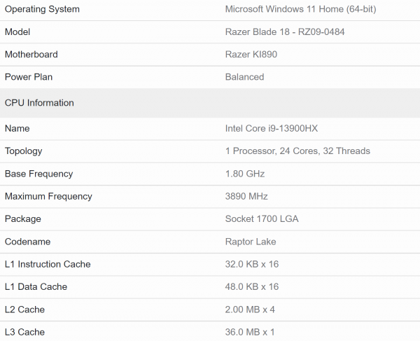 Razer Blade 18 (RZ09-0484), Core i9-13900HX, Raptor Lake-HX