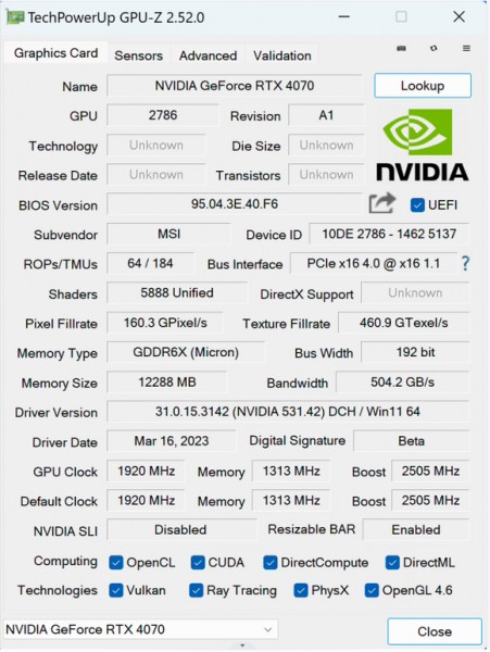 NVIDIA GeForce RTX 4070