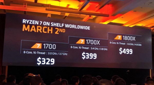 Ryzen 7-1800X, Ryzen 7-1700X, Ryzen 7-1700